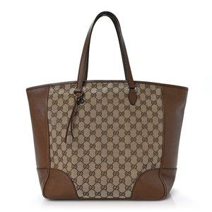 AUTHENTIC GUCCI Monogram Canvas & Brown Leather Tote Bag